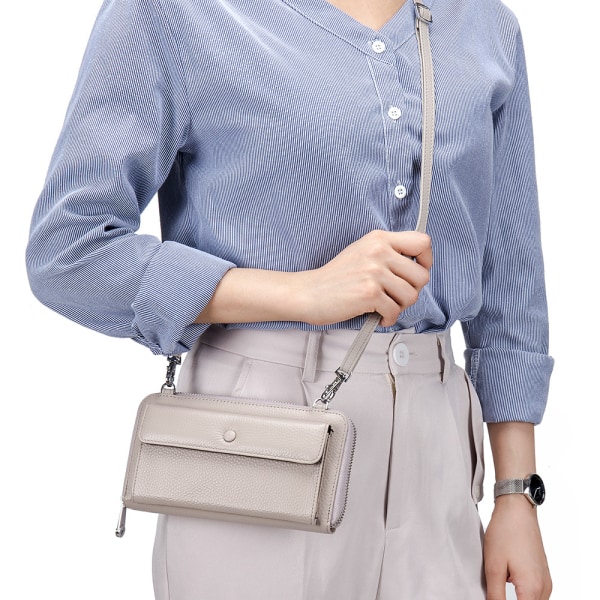 Äkta läder transparent touch screen mobil plånbok crossbody väska mini T