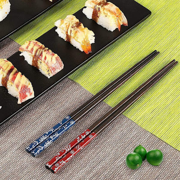Uudelleenkäytettävät japanilaiset luonnonpuu syömäpuikot 1 pari kotelolla, kannettavat ja astianpesukoneen kestävät (sininen)-longziming
