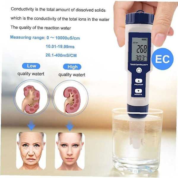 5 i 1 Digital mätare Tds / Ec / Ph / Salthalt / Temperatur Vatten