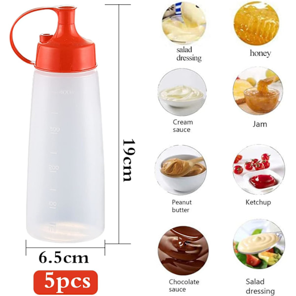 Kryddflaskor, 5 st 16 oz Smaksättningssås Flaska, Såsdispenserflaskor, Plastkryddflaskor, Såsflaska, Plastflaskor med Lock, BP
