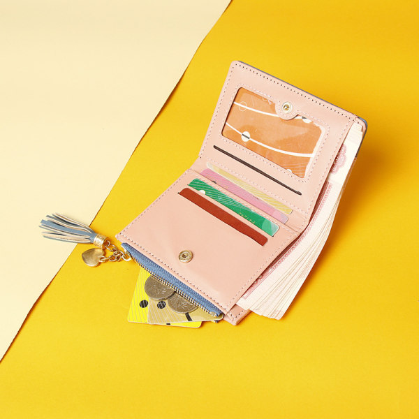Naisten PU-nahkainen lompakkokortti, jossa on tupsukoristeet, multi