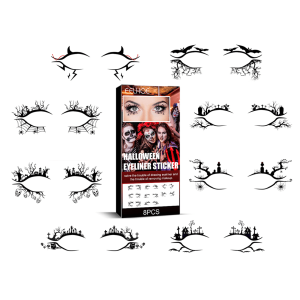 8 stk Halloween Eyeliner Sticker Eye Midlertidige Tatoveringer Bat Edderkoppe Web Patter