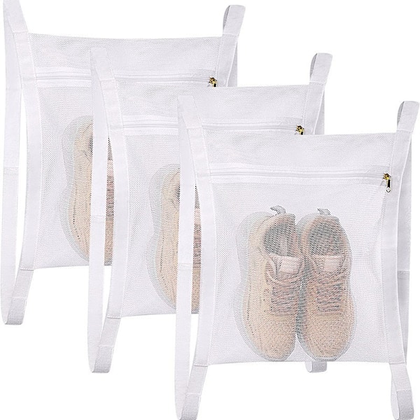 Pcs Sneaker Dryer Bag, Reusable Shoe Dryer Mesh Bags, Honeycomb Net Laundry Bags with Zipper & Strap for Washing Machine, Shoes, Clothing, White