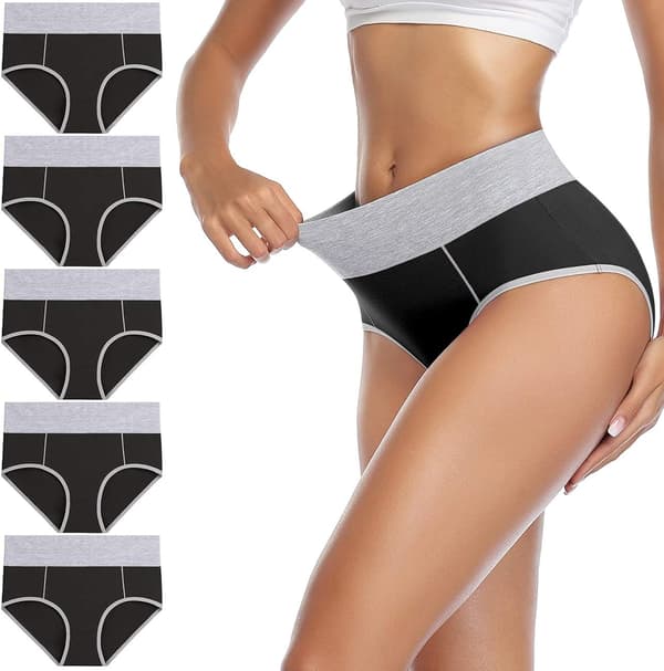 Damunderkläder i bomull, stretchiga trosor med hög midja, mjuka underbyxor, andningsbara, 5-pack