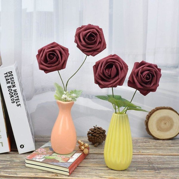 25 st konstgjorda rosor blommor verklighetstrogna falska rosor konstgjorda skum Claret