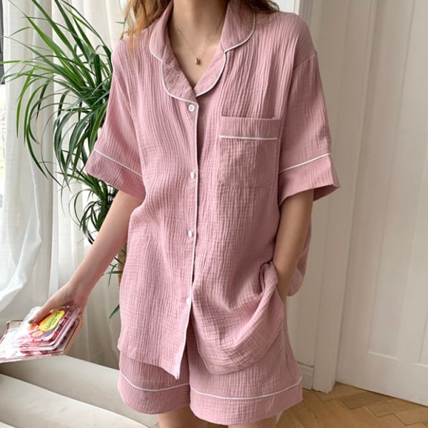 Kvinders nattøj pyjamas sæt - 2-delt bomuld kortærmet Button Down Shir