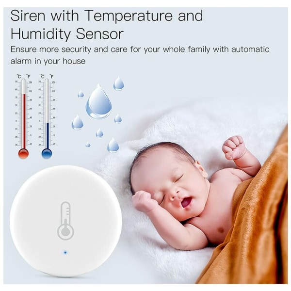 Smart termometer hygrometer, inomhus temperatur- och fuktighetssensor med app-avisering via Tuya-app / Smart Life Gateway (1 st)