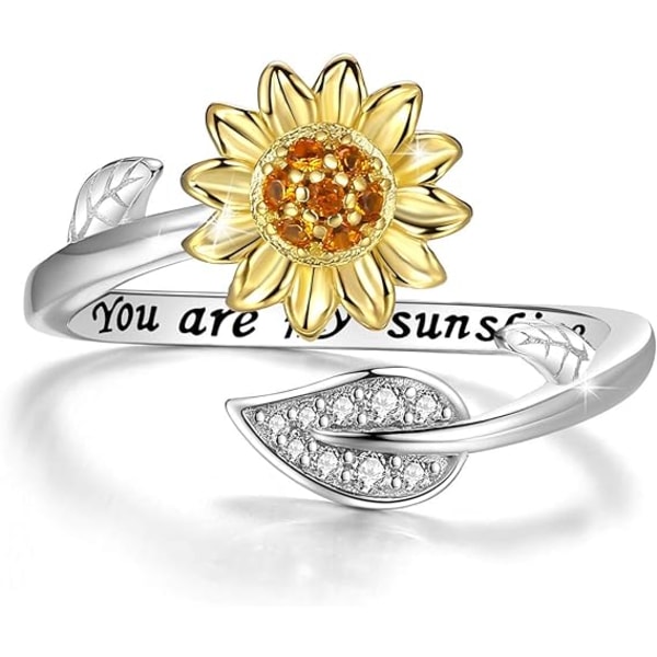 Lettering You Are My Sunshine Solsikke Ring 18K Guldbelagt CZ Hjerteform