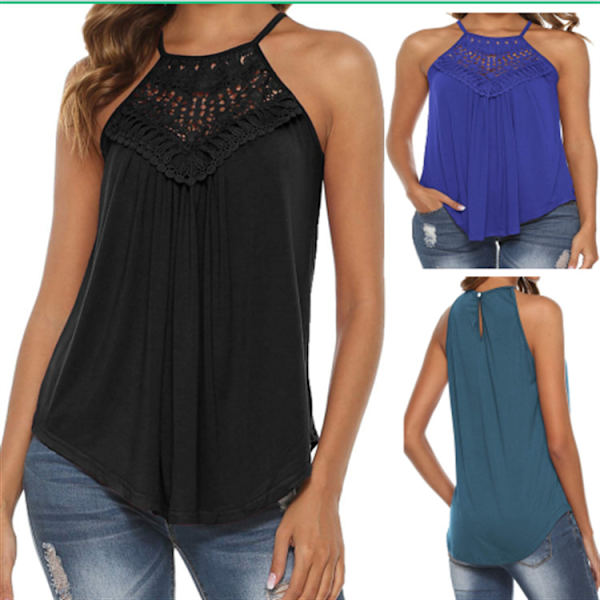 Naisten kesätoppi, olkaimettomat spagettihihnat, pitsi, virtaavat tankit, camisole-paidat, XL