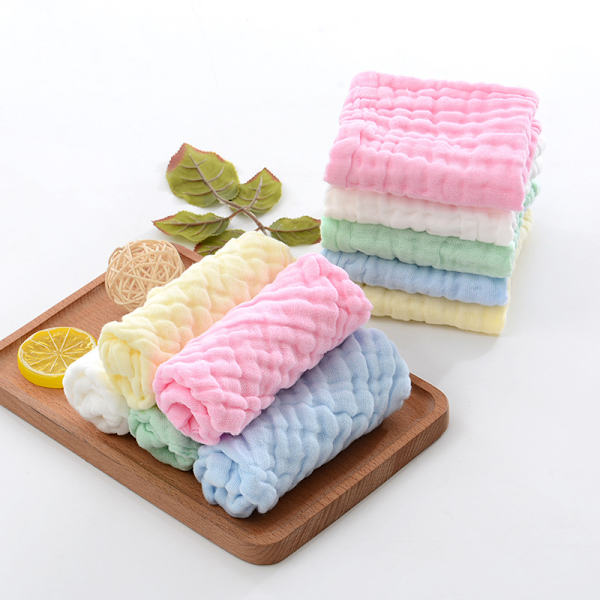 Set med 12 bomullsbabyhanddukar 30*30cm（Ren vit, ljusgrön, himmelsblå, lig
