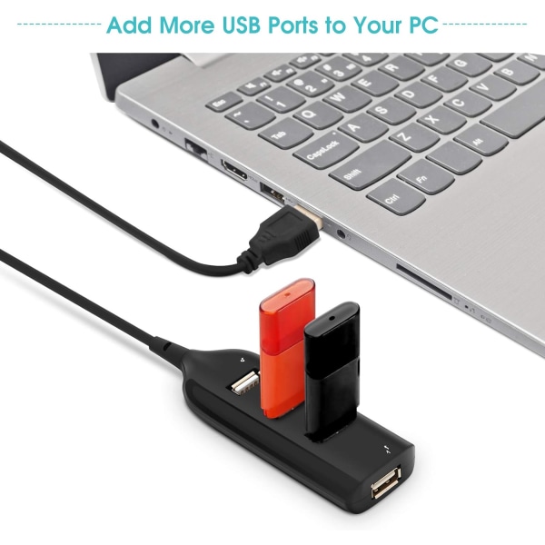4 Port USB 2.0, USB Multiport Adapter Micro 4 Port Distributor Kabelansluten Svart