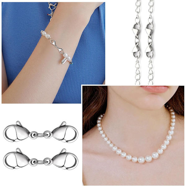 10 stycken Dubbla Hummerlås, Halsbandskoppling, Halsbandslås kompatibla Kedjor Armband Smyckeshantverk - Silver/26mm