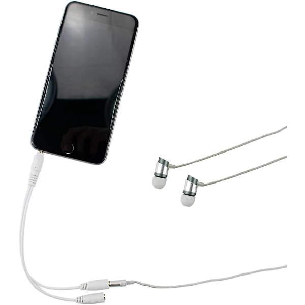 3,5 mm hodetelefon- og øretelefonkontaktsplitterkabel, hvit