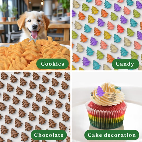 Jule Silikonform, 100 Hulrum Mini Juletræ Slik Chokolade Bageform til Konditori Cookies Pudding Gele Hundegodbidder, 22*16*2CM