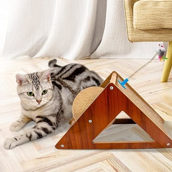 Kattenskrapeball i naturmateriale, skrapebrett for innendørskatter og kattunger, interaktivt katteskrapeball med ball, katteskrapeball i papp
