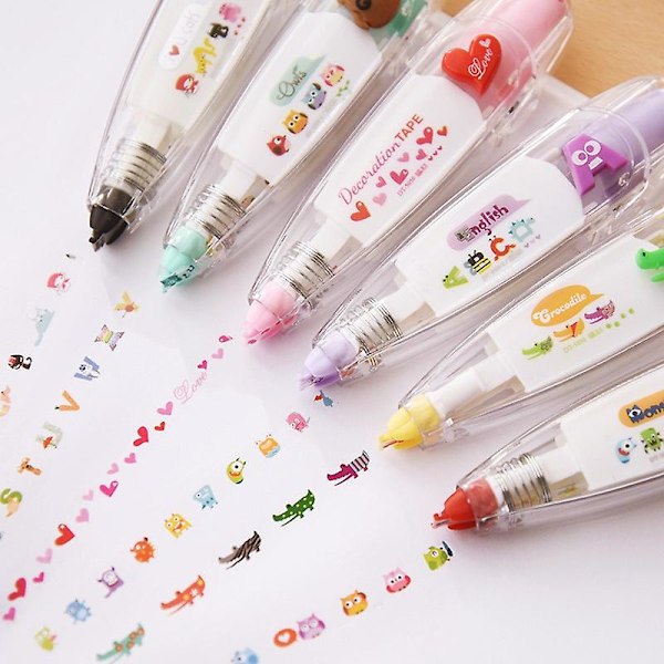 6 pakkausta Cartoon Floral Sticker Tape Pen Hauska Lapset Stationery Notebook Diary Decoration Tapes Label Sticker Paper Decor Lapsille Joululahja N