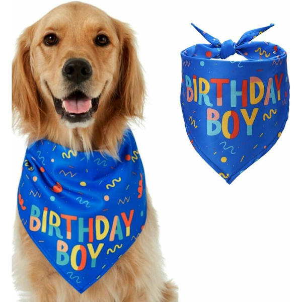 Hunde bandana til fødselsdag, justerbar hund kat tørklæder trekant halstørklæde dekoration til kæledyr hagesmæk små mellemstore store hunde (blå)