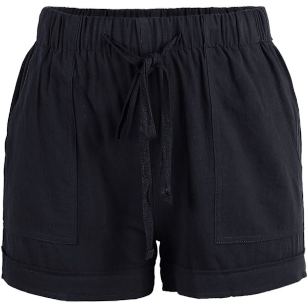 Kvinners komfortable shorts med snøring i midjen, elastisk linning og lommer, svart, L