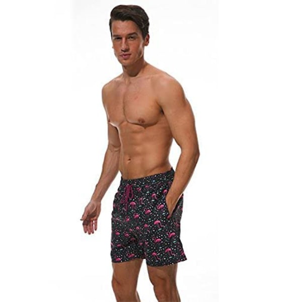 Herr Tropical Printed Drawstring Badbyxor Flamingo Strandbyxor Casua