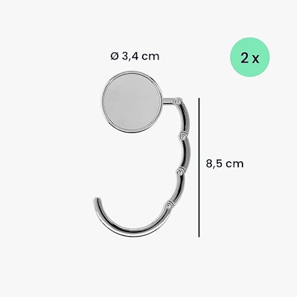 2x Handväskkrok - Fällbar metallväska hänge - Väska hållare för bord eller kontor handväska upphängning - silver