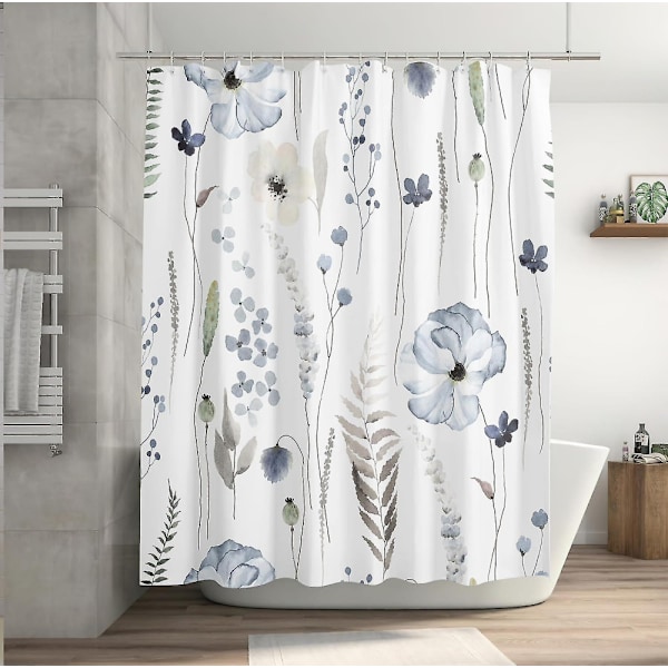 Blommig duschdraperi 71 x 71 tum, Vattentätt tyg blommiga duschdraperi för badrum, Minimalistisk vildblommig duschdraperi