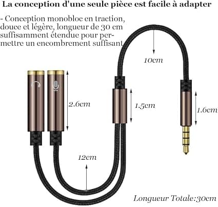 30 cm lydadapterkabel 3,5 mm jackstik til 2 hun lydsplitter forlængerkabel