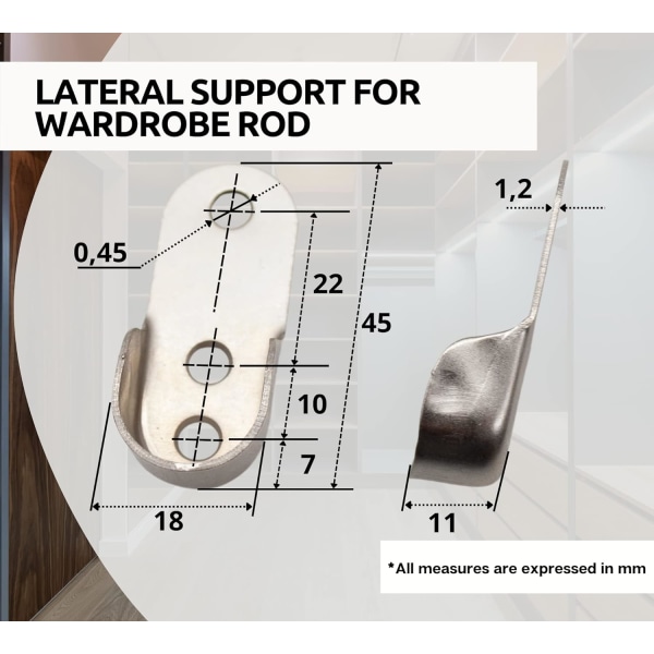 10 stk Garderobestangstøtte Oval Garderobe Skap Krom Stål Støtte for C