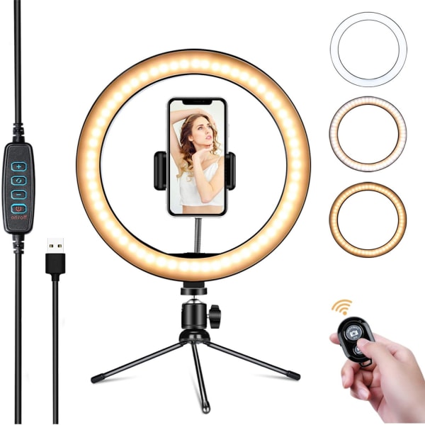 Led Selfie Ring Light Ring Light Stativ Med Fjernkontroll Bord