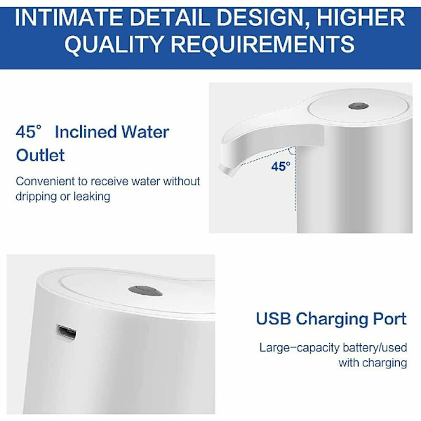 Vattenflaskedispenser, Bärbar Elektrisk Vattenflaskedispenser, USB Laddningsbar Flaskpump, Vattenflaskedispenser med Pumpsystem