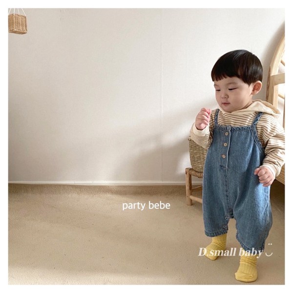 Baby boy girl denim overall, toddler ripped denim söta overall BLUE 90