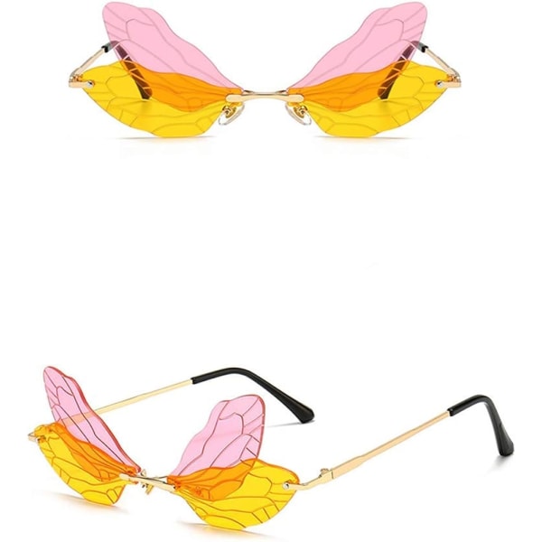 Dragonfly Wing Shape Solglasögon för kvinnor/män Ramlösa oregelbundna glasögon S