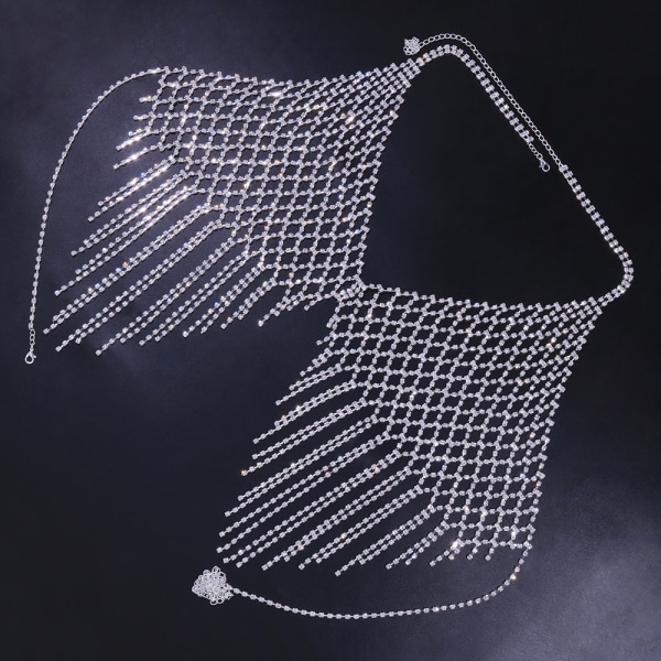 Mesh Body Strap Bryst Kæde BH Top Rhinestone Crystal Lingeri