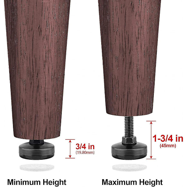 Starka Möbeljusterbara Bennivåer, Bär 600 kg, T-Mutterset 3/8-16 Gänga, Stor Bas - 4-pack, svart
