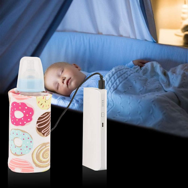 Bärbar flaska håller varm, USB-reseflaska mjölk värmehållare, babyflaska håller varm för bilresa, förvaringsöverdrag isolering termostat (Donut)