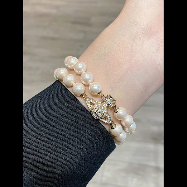 Gyllene Saturnus Vit Pärla Dubbelskikts Armband, Enkelt Mode B