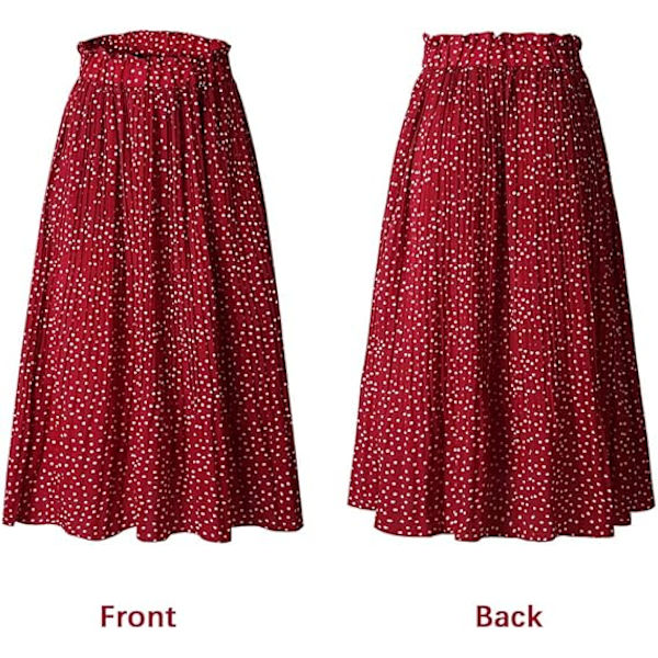 Dames Højtaljede Polka Dot Plisseret Nederdel Midi Swing Nederdel med Lommer COL
