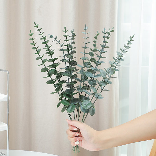 10 Pack Realistiska Eucalyptus Blad - Konstgjorda Blomgrenar (grågrön)