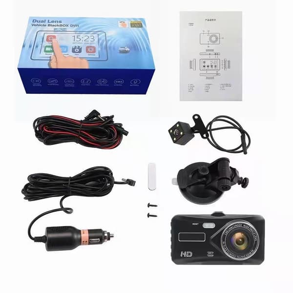 Dash Cam Kamera til Køretøjer Biler, Dobbelt Objektiv G-sensor HD 1080P, Sort