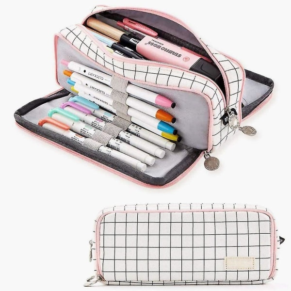 Large Capacity Pencil Case, Canvas Pencil Pouch 3 Compartment Pencil Holder