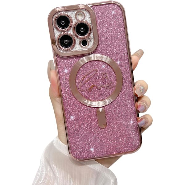Magnetisk telefoncover til iPhone 15 Pro Max, skinnende luksus kærlighed sød