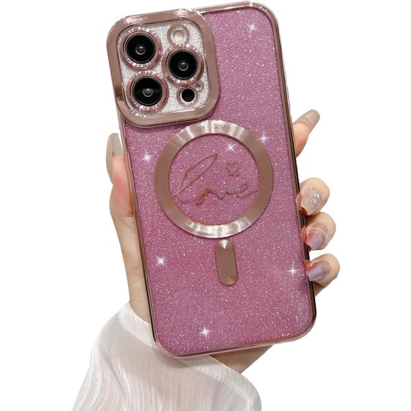 Magnetisk telefondeksel til iPhone 15 Pro Max, Shiny Luxury Love Cute
