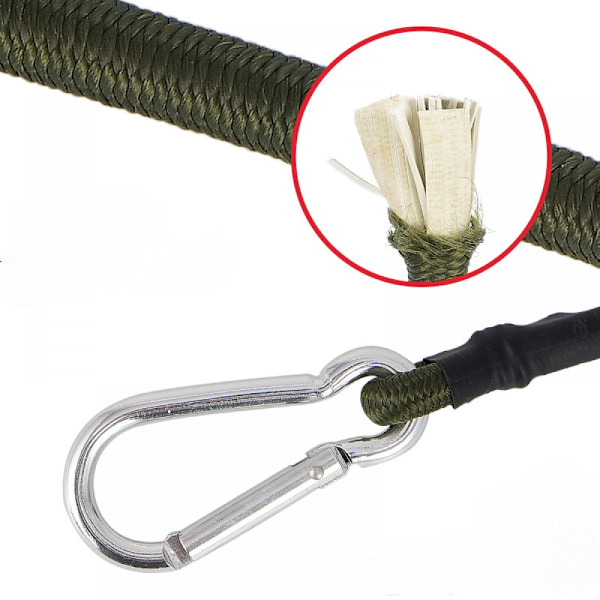 4 kappaleen setti benji-kiristimiä karabiinilla, 30 cm benji-narua karabiinilla, joustava matkatavaranaru, kestäviä joustavia hihnoja koukuilla, yhteensopiva Cam