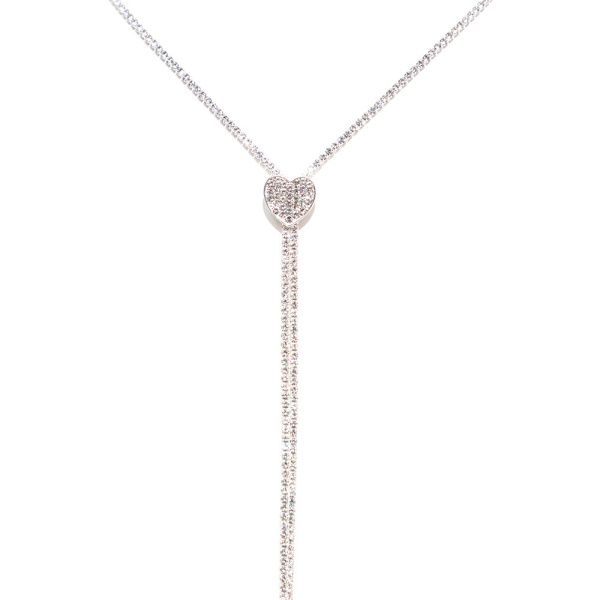 2 stk Rhinestones Beads Y Choker med hjerteanheng Sølv Halskjede