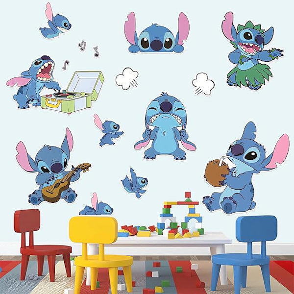 Stitch-seinäkoristeet makuuhuoneeseen, olohuoneeseen, lastentarhaan, juhlatilaan, anime-sarjakuva-taustatarra, seinäkoriste, makuuhuoneen seinäkoriste, lahja