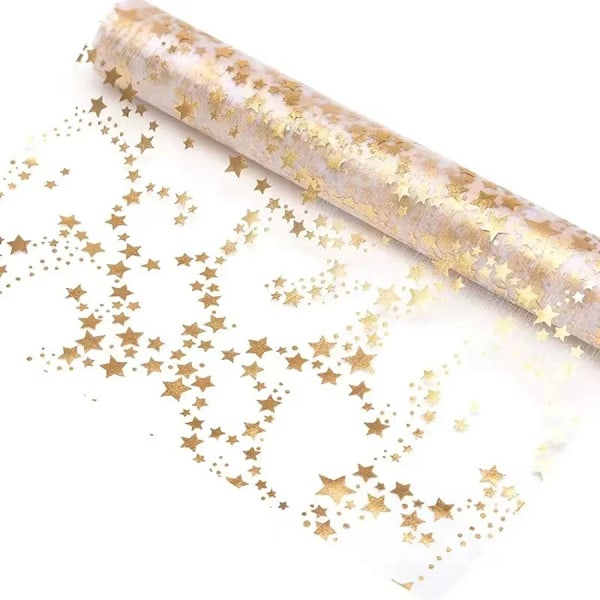 Organza Table Runner, Gold/Metallic Stars (28cm x 275cm), Elegant Table Decoration - Christmas and Advent, Festive Decoration