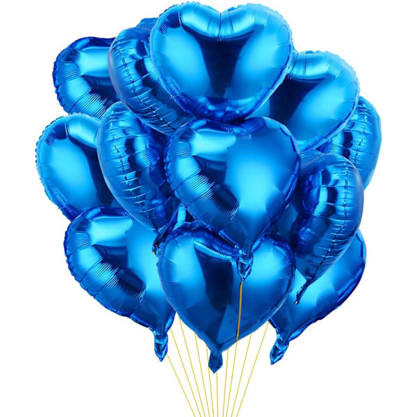 10 stk Blå Hjerteballonger, Hjerteformet Ballong, Hjerte Helium Ballong til Bursdag, Bryllup, Valentinsdag, Julefestdekorasjon