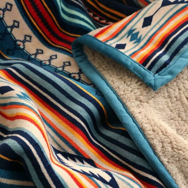 Fleece tæppe 127X152cm, ternet blåt Sherpa blødt mikrofiber tæppe, blødt og