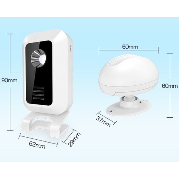 Rörelsedetektorlarm Entrélarm - Trådlös dörrklocka med 60 ringsignaler Butik/Marknad/Kontor Summerdetektor 120dB Säkerhetslarm, Batteridriven