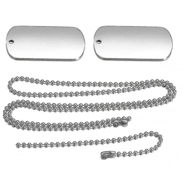 Halsband med dubbla hundmärken i arméstil, 70 cm kulkedja för män