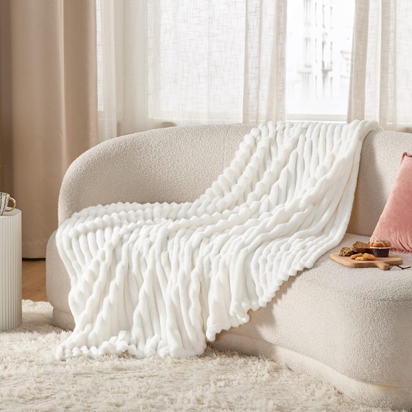 Vit Plyschfilt för Soffa - Supersoft Mysiga Filtar för Kvinnor, Söt Liten Fleecefilt för Flickor, 100*150 cm